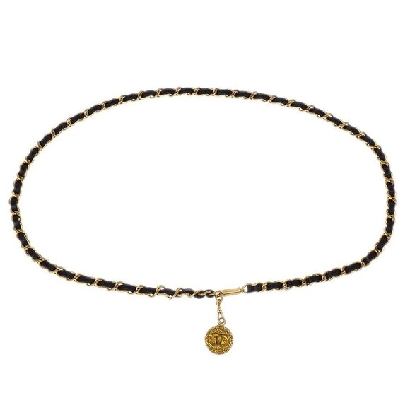 Chanel Chain Belt Medallion Gold Black Small Good - Picture 1 of 4